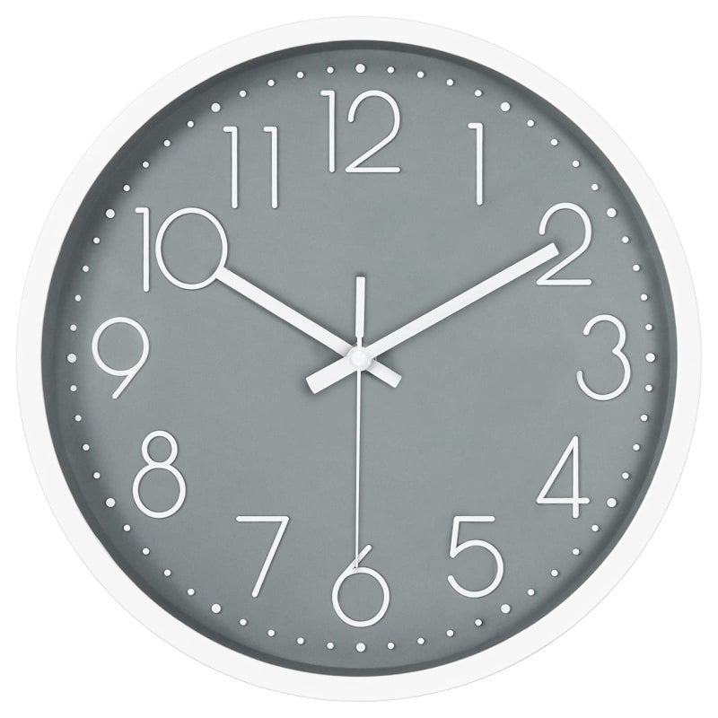 JUSTUP 12in Non-Ticking Wall Clock, Silent Battery Operated Wall Clock with ABS Frame HD Glass Cover for Kids Living Room Bedroom Kitchen School Office Decor (Gray) - Image 1